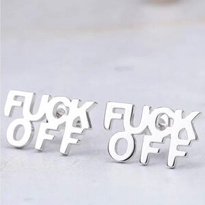 NEW 18K Rhodium/ White Gold Plated “F*ck Off” Stud / Post Earrings